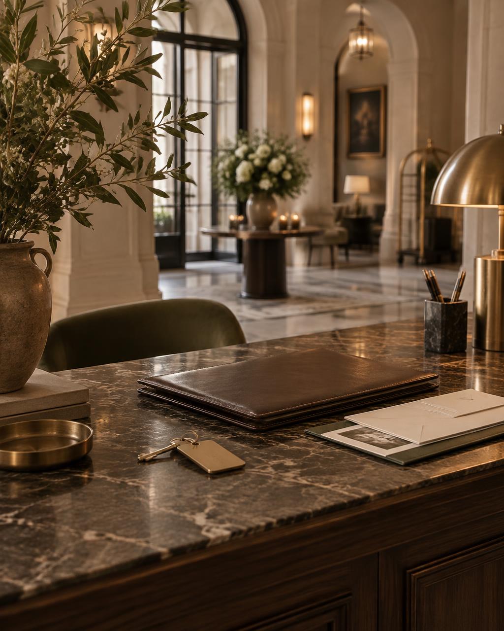A discreet hotel desk ready for a bespoke request